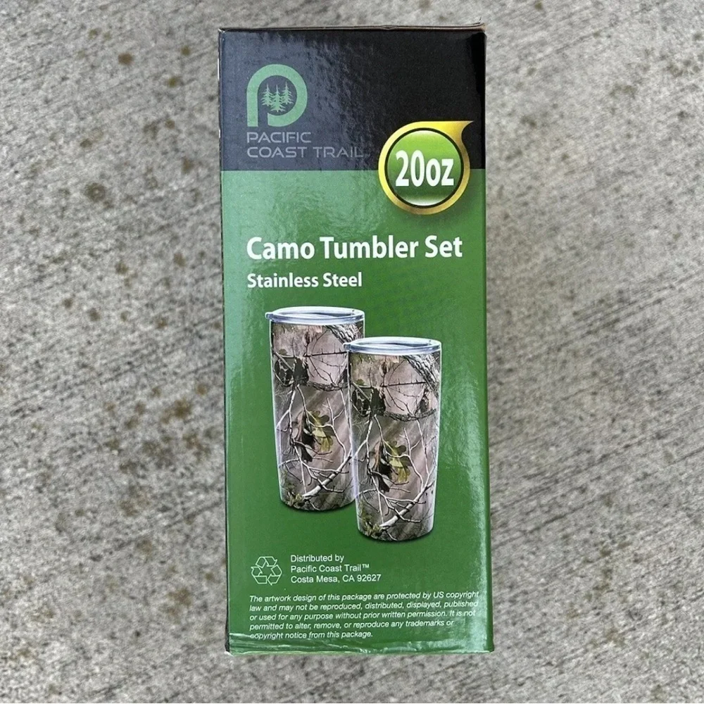 NEW Pacific Coast Trail 2 Piece Camo Tumbler Set 20oz Stainless Steel